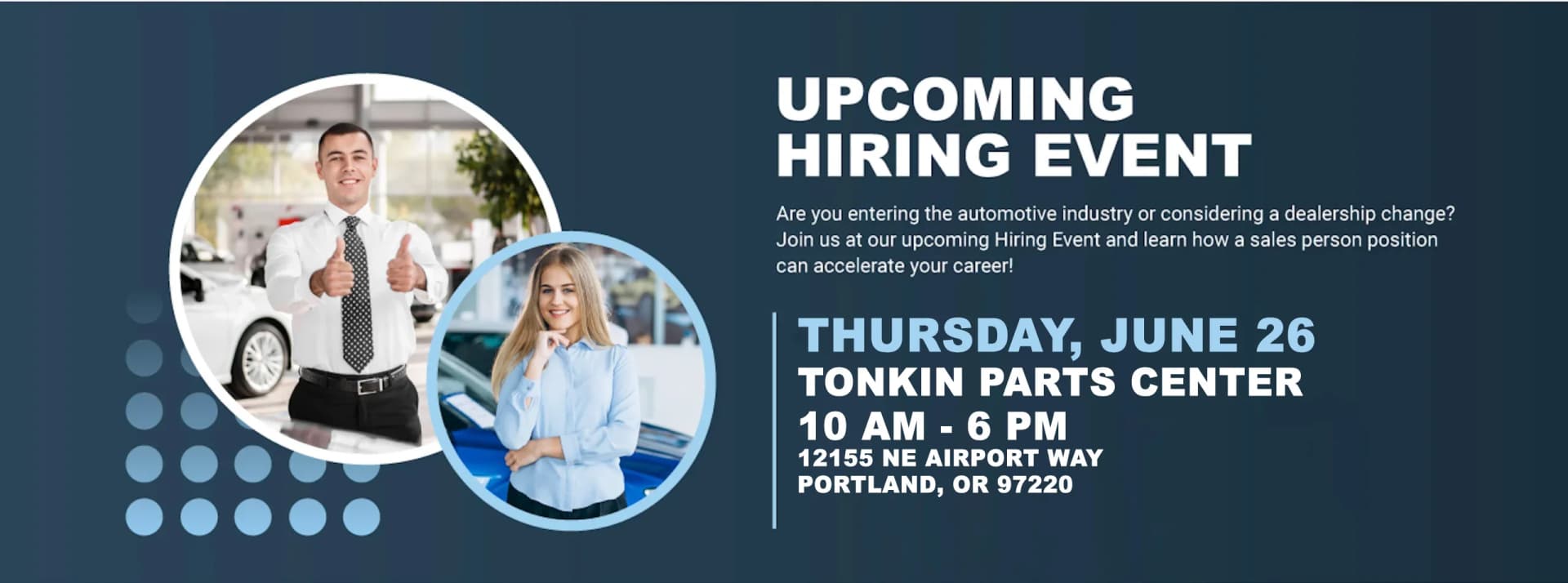 Upcoming Hiring Event - Thursday June 26 at Tonkin Parts Center